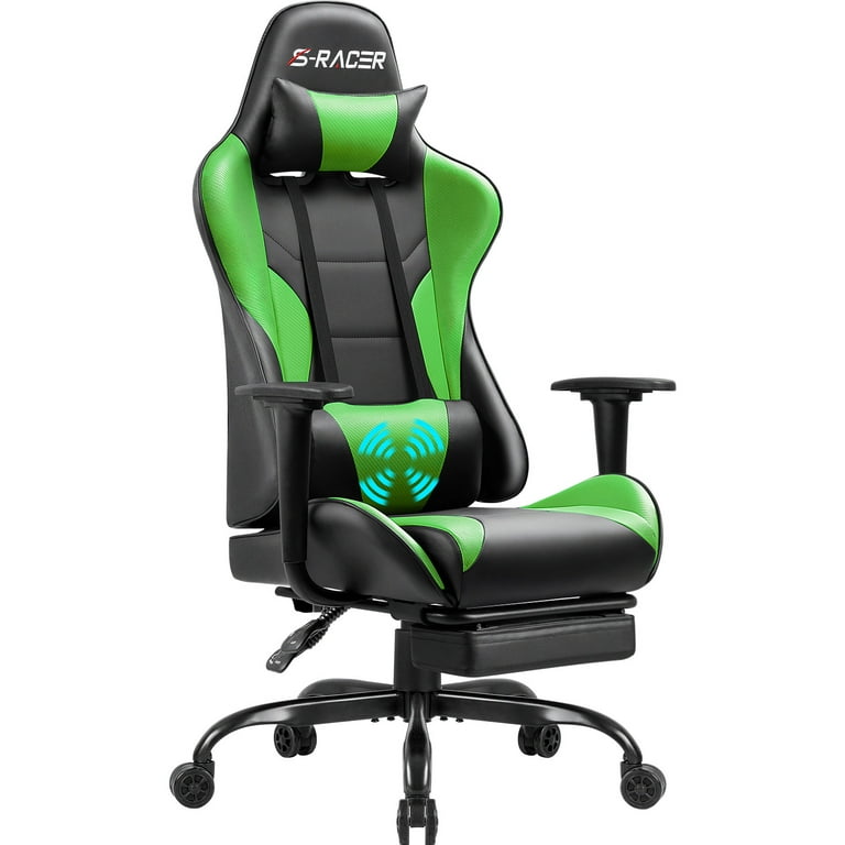 Homall Gaming Chair Massage Office Chair High Back PU Leather Chair with Footrest Green