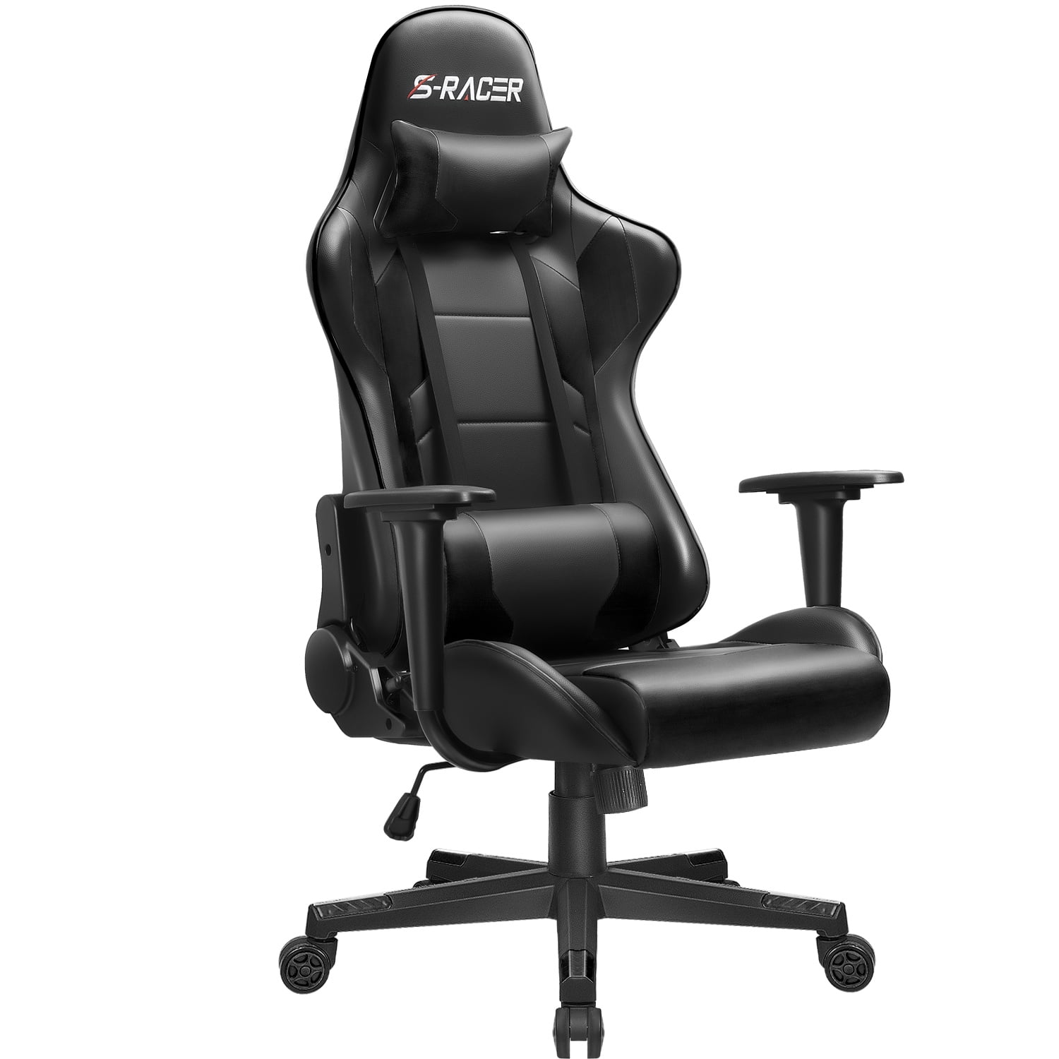 Homall Gaming Chair Office Chair High Back Computer Chair Leather Desk Chair Racing Executive Ergonomic Adjustable Swivel Task Chair with Headrest and Lumbar Support, Black
