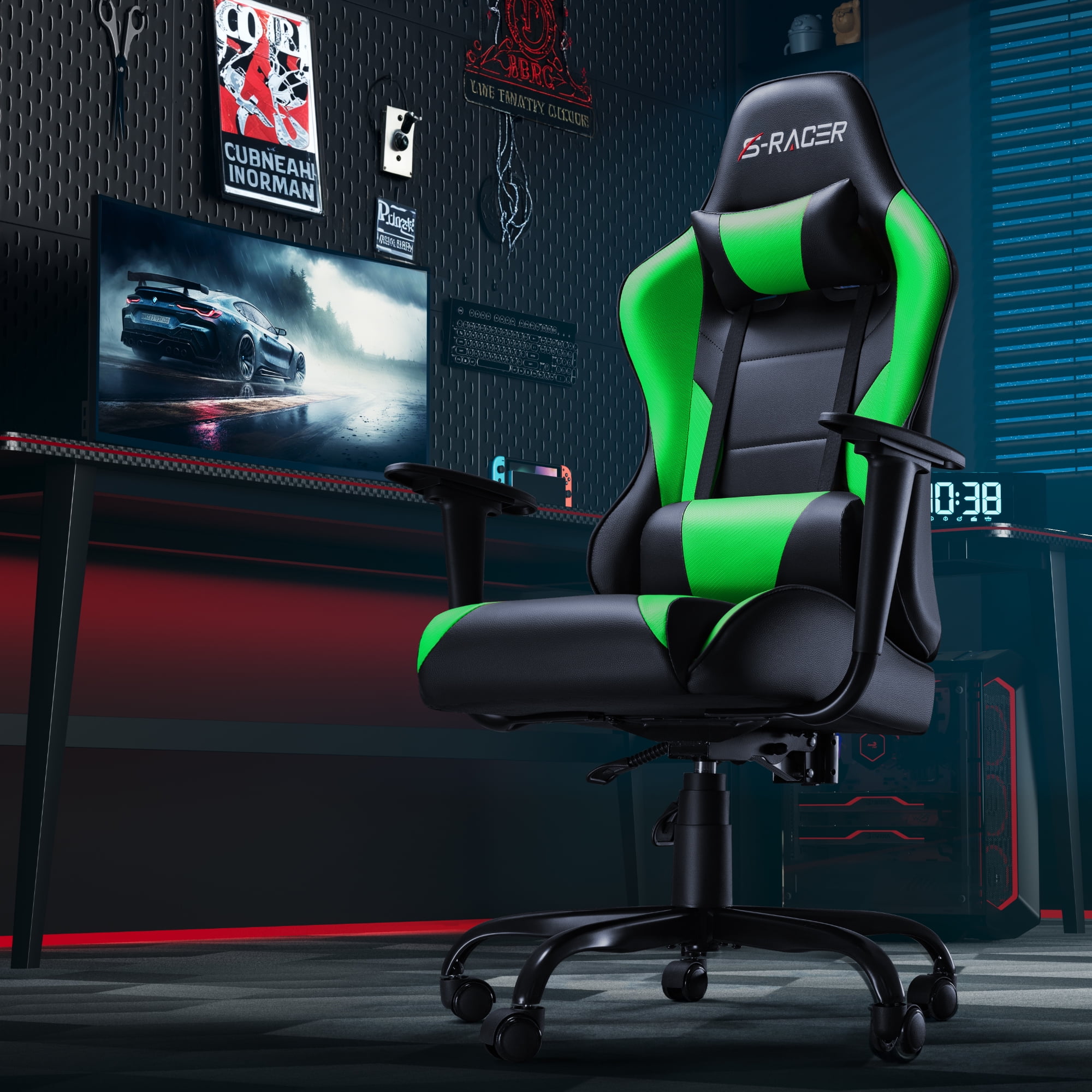 Homall Gaming Chair Office Chair High Back Racing Computer Chair PU Leather Adjustable Seat Height Swivel Chair Ergonomic Executive Chair with Headrest Red Walmart Business Supplies