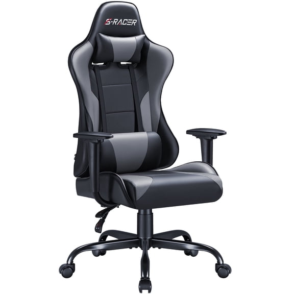 Homall Gaming Chair Office Chair High Back Racing Computer Chair PU Leather Adjustable Seat Height Swivel Chair Ergonomic Executive Chair with Headrest, Gray