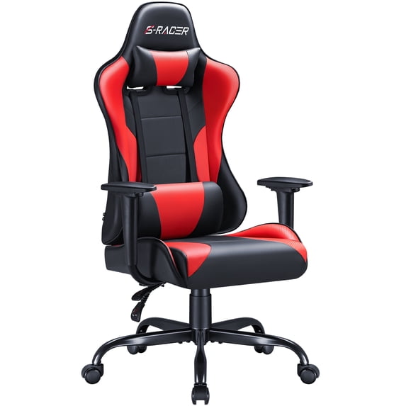 Homall Gaming Chair Office Chair High Back Racing Computer Chair PU Leather Adjustable Seat Height Swivel Chair Ergonomic Executive Chair with Headrest, Red