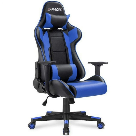 Homall Gaming Chair Office Chair High Back Computer Chair Leather Desk Chair Racing Executive Ergonomic Adjustable Swivel Task Chair with Headrest and Lumbar Support, Blue