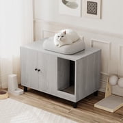 Homall Hidden Cat Litter Box Enclosure with Scratching Mat Wooden Cat Washroom Furniture Cat Box Cabinets, Gray