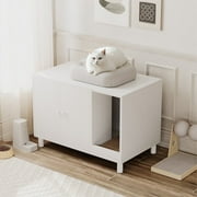 Homall Hidden Cat Litter Box Enclosure with Scratching Mat Multi-Functional Cat Litter Box Wooden Cat Washroom Furniture, White