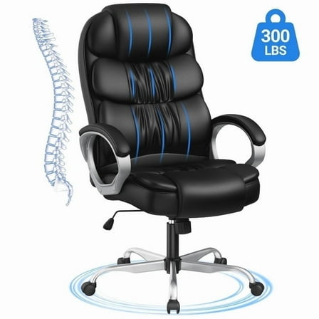 Homall High Back Office Chair, Executive Leather Desk Chair with Padded Armrests Swivel Task Chair with Lumbar Support, Black