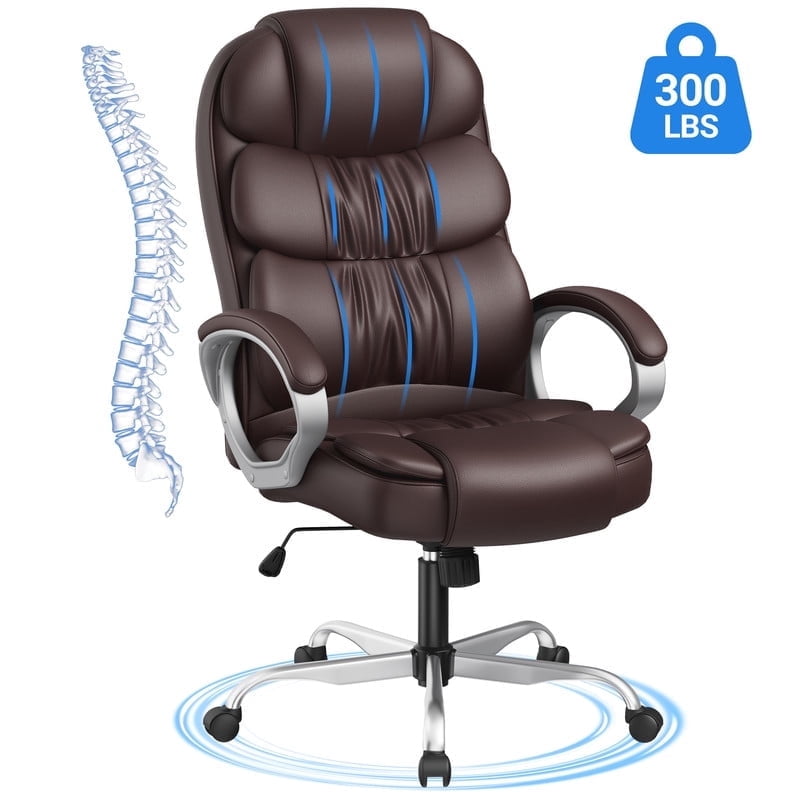 Homall High Back Office Chair, Executive Leather Desk Chair with Padded Armrests Swivel Task Chair with Lumbar Support,Brown
