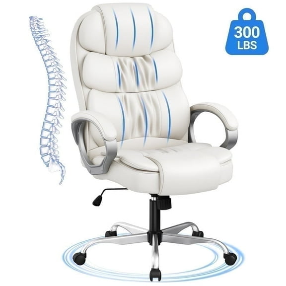 Homall High Back Adult PU Leather Office Chair, White (Set of 1)