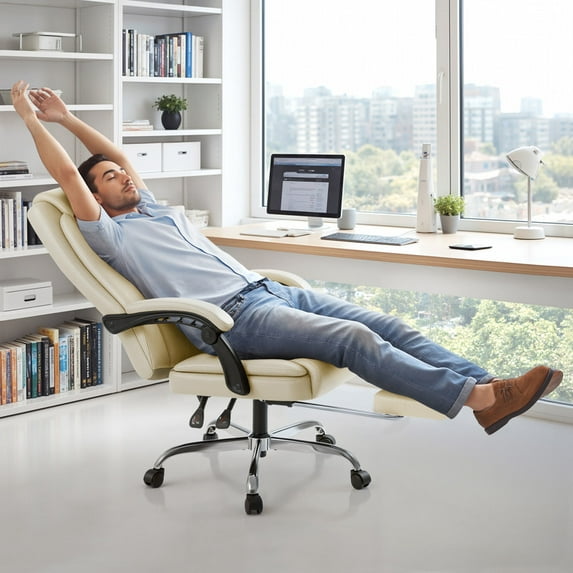 Homall Home Office Chair Adjustable Executive Leather Chair With Arms Ergonomic High Back Cushion Lumbar Back Support Computer Desk Chair,White