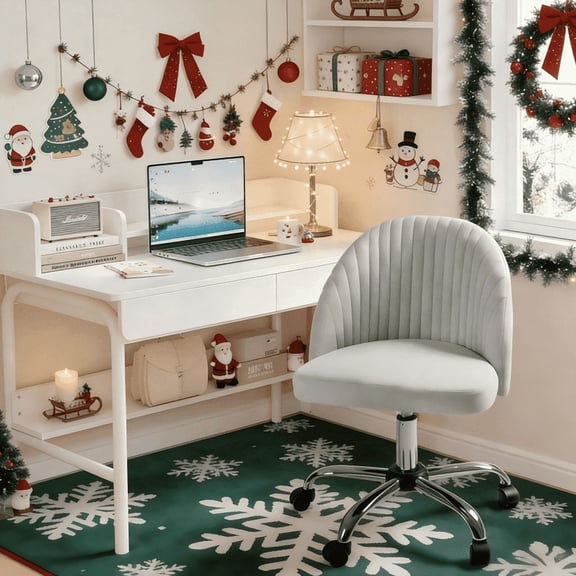 Homall Home Office Chair Adjustable Vanity Chairs Mid Back Rolling Task Chairs for Bedroom, Living Room or Study, Gray