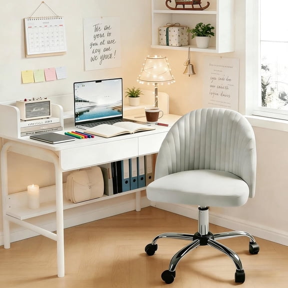 Homall Home Office Chair Adjustable Swivel Vanity Chairs Mid Back Rolling Task Chairs for Bedroom, Living Room or Study, Gray