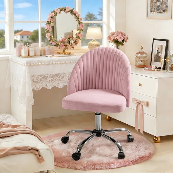 Homall Home Office Chair Adjustable Swivel Vanity Chairs Mid Back Rolling Task Chairs for Bedroom, Living Room or Study, Pink