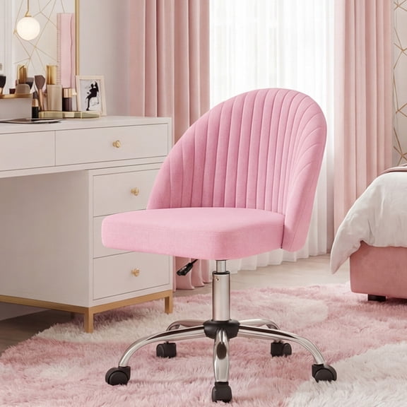 Homall Home Office Chair Adjustable Swivel Vanity Chairs Mid Back Rolling Task Chairs for Bedroom, Living Room or Study, Pink