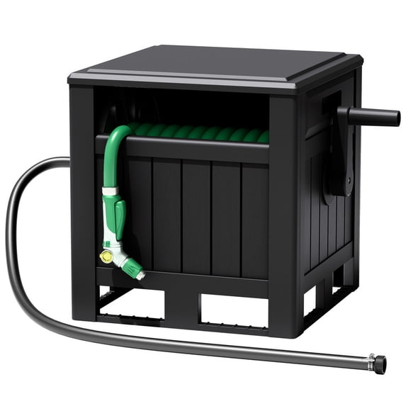 Homall Hose Reel, with Hose Guide, 180 ft Hose Capacity, Hose Hideaway Garden Hose Reel, Black
