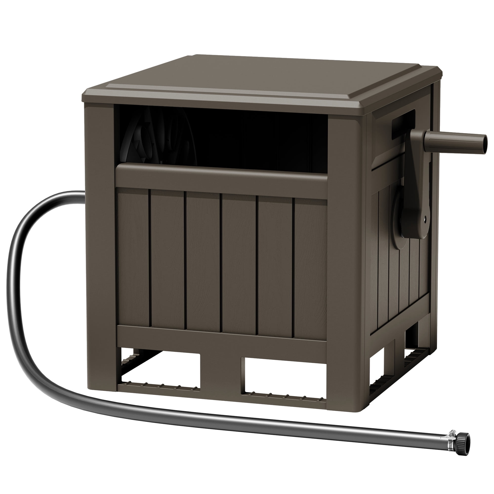 Homall Hose Reel, with Hose Guide, 180 ft Hose Capacity, Hose Hideaway Garden Hose Reel, Brown