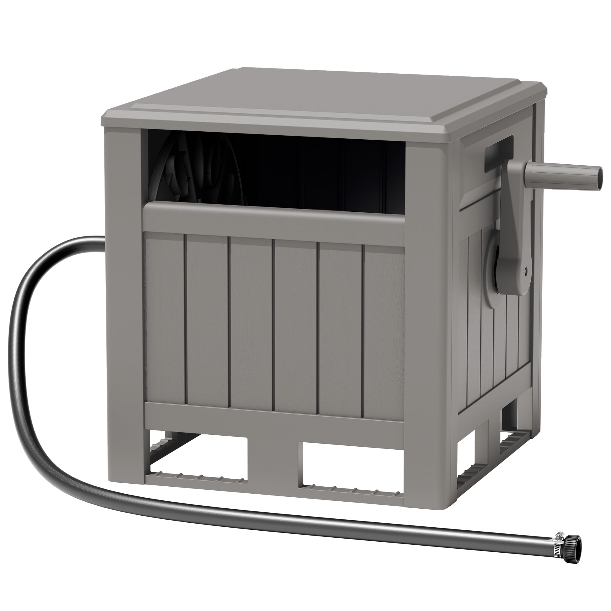 Homall Hose Reel, with Hose Guide, 180 ft Hose Capacity, Hose Hideaway Garden Hose Reel, Light Brown