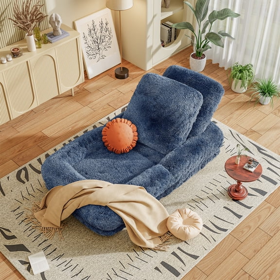 Homall Human Foldable Lazy Sofa Bed Recliner Sofa - Multi-Functional Lazy Sofa with 2 Soft Pillows, Ergonomic Design & Multiple Adjustable Angles for Living Room Bedroom Reading Nook, Blue