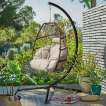 Homall Indoor Outdoor Patio Wicker Hammock Chair Hanging Chair UV Resistant Cushions with Stand for Patio Porch Lounge Bedroom Balcony Garden Backyard, Gray, 350 lb