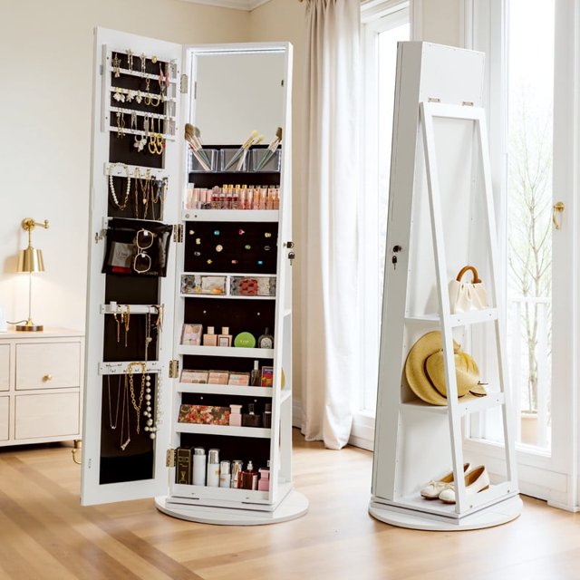 Homall LED Jewelry Armoire 360°Rotating Mirror Storage