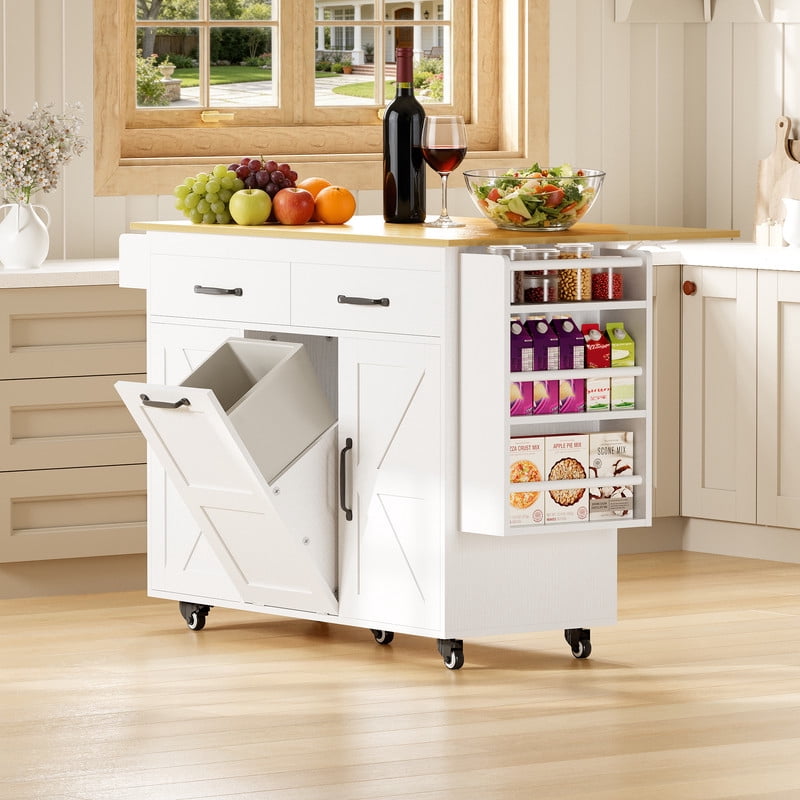 Homall Kitchen Island with Drop Leaf & Storage, Rolling Kitchen Cart with Drawers, Cabinets, Towel Rack and Lockable Wheels for Small Spaces