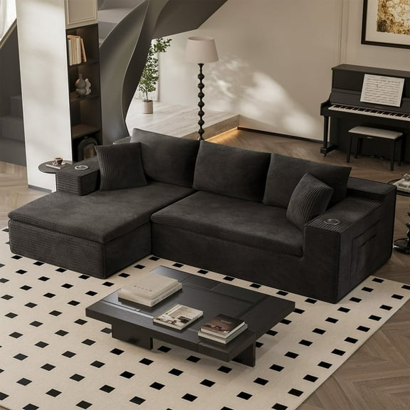 Homall 109" L-Shape Modular Sectional Sofa Couches Cloud Memory Foam Sofa Deep Seat Upholstered Couches with Oversized Chaise for Living Room,Black