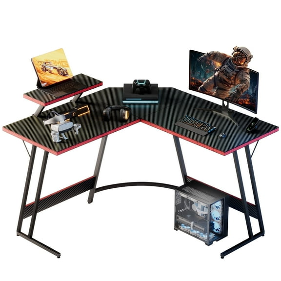 Homall L-Shaped Gaming Desk 47 Inches Corner Office Desk with Removable Monitor Riser, Black