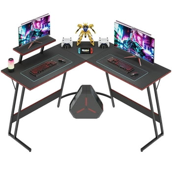 Homall L-Shaped Gaming Desk 47 Inches Corner Office Desk with Removable Monitor Riser, Black