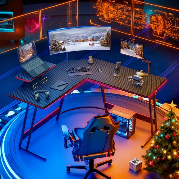 Homall L-Shaped Gaming Desk 51.2 Inches Corner Office Desk with Removable Monitor Riser, Black