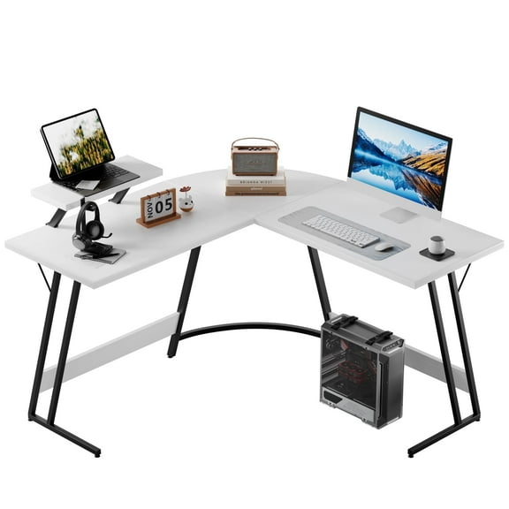 Homall L-Shaped Gaming Desk 51.2 Inches Corner Office Gaming Desk with Removable Monitor Riser, Classical White