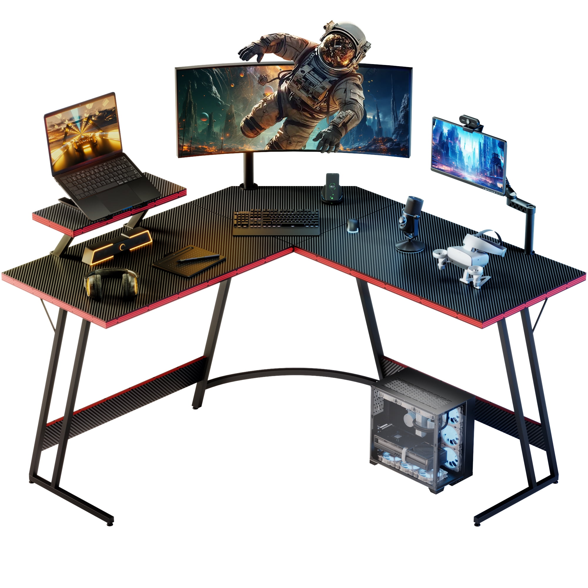 Homall L Shaped Gaming Desk 51.2 Inches Corner Office Desk with Removable Monitor Riser Black
