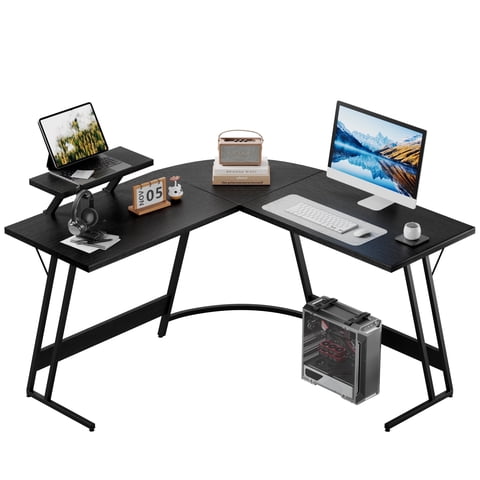 Homall L-Shaped Gaming Desk 51 Inches Corner Office Gaming Desk with Removable Monitor Riser, Classical Black
