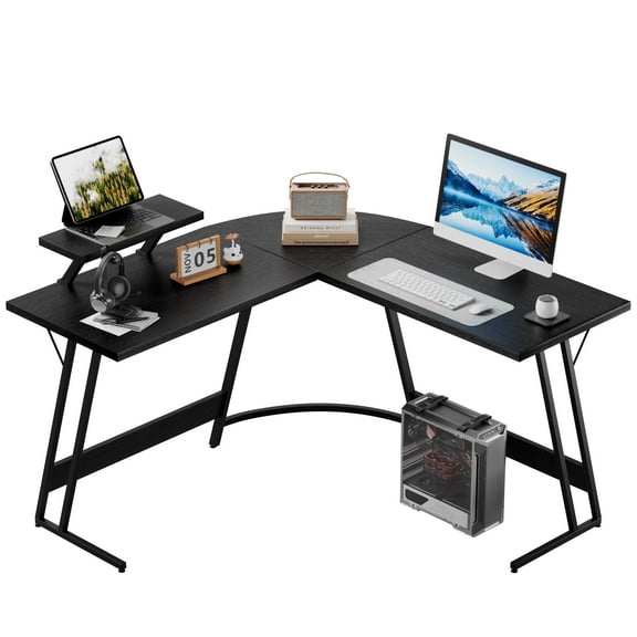 Homall L-Shaped Gaming Desk 51 Inches Corner Office Gaming Desk with Removable Monitor Riser, Classical Black