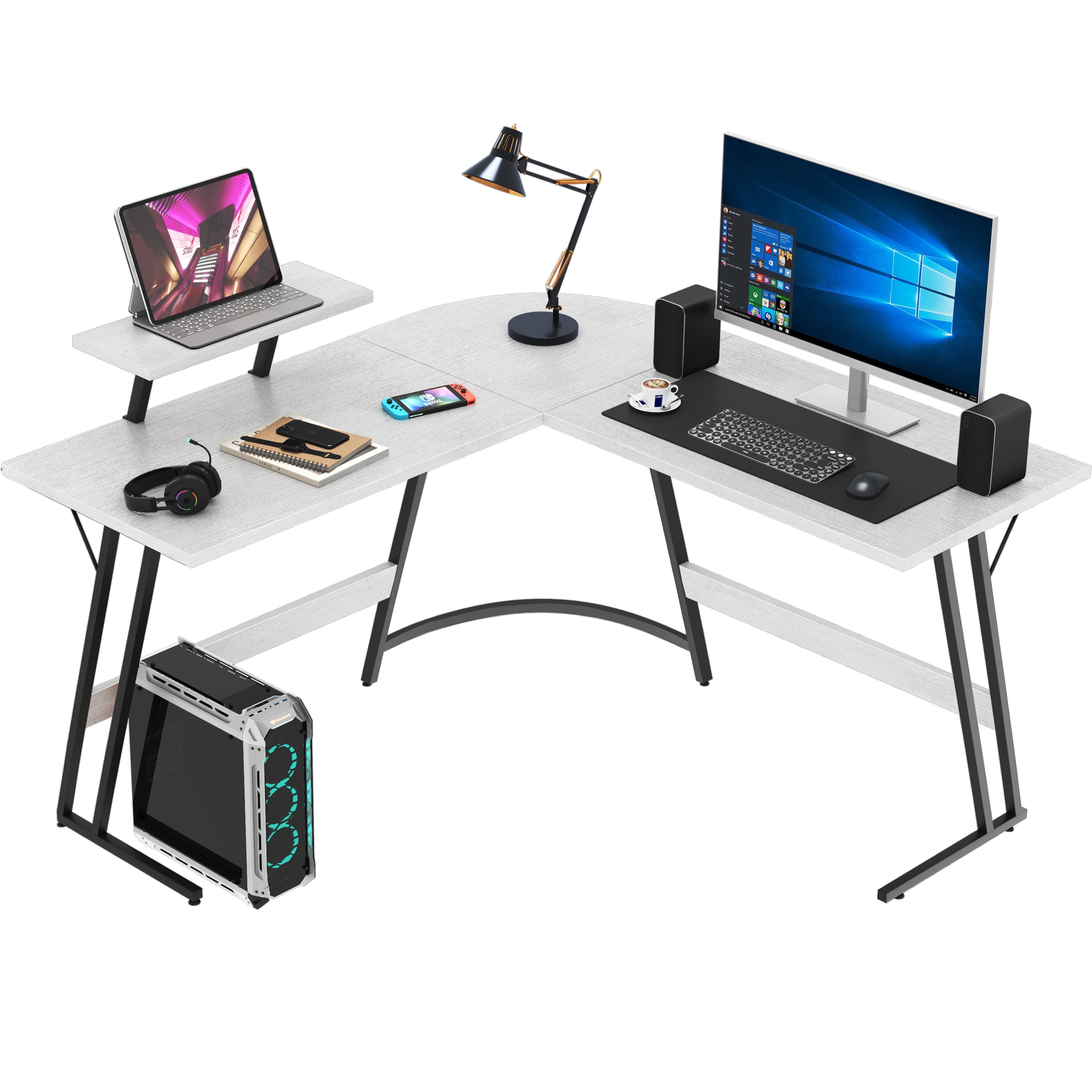  Homall L Shaped Gaming Desk Computer Corner Desk PC Gaming Desk  Table with Large Monitor Riser Stand for Home Office Sturdy Writing  Workstation (Black, 51 Inch) : Home & Kitchen