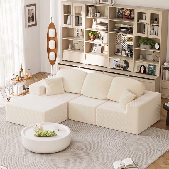 Homall 98.4" L-shaped Multi-person Boneless Sectional Couches and Sofas Modular Sectional No Assembly Required Living Room Sofa Furniture Sets, Beige