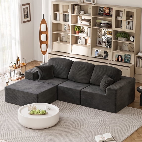 Homall 98.4" L-shaped Multi-person Boneless Sectional Couches and Sofas Modular Sectional No Assembly Required Living Room Sofa Furniture Sets, Black