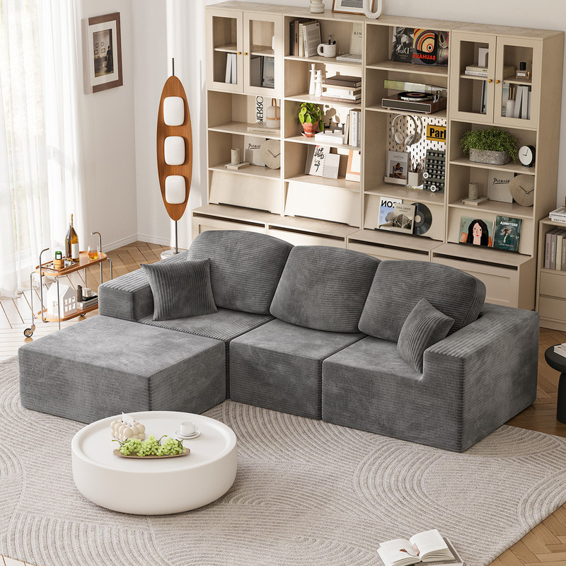 Homall 98.4" L-shaped Multi-person Boneless Sectional Couches and Sofas Modular Sectional No Assembly Required Living Room Sofa Furniture Sets, Gray