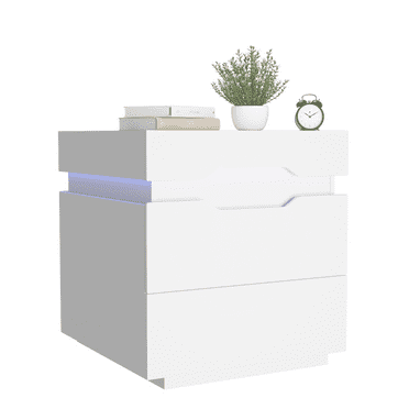 Homall LED Nightstand 2 Drawers Bedside End Tale with Remote and Charging Ports, White