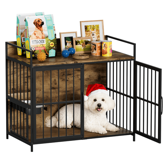 Homall Large Heavy Duty Dog Crate Furniture, 40.9" Metal 1-Door Furniture Style Crate for Dogs