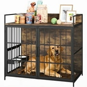 Homall Large Heavy Duty Dog Crate Furniture, 47.2" Metal Dog Kennel,Chew Proof Prevent Escape for Dogs, Indoor Indestructible Dog Kennel, Brown