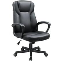 Homall Leather High Back Office Chair Ergonomic Executive Office Chair Swivel Computer Desk Chair Lumbar Support Soft Cushioned Padded Arms (Black)