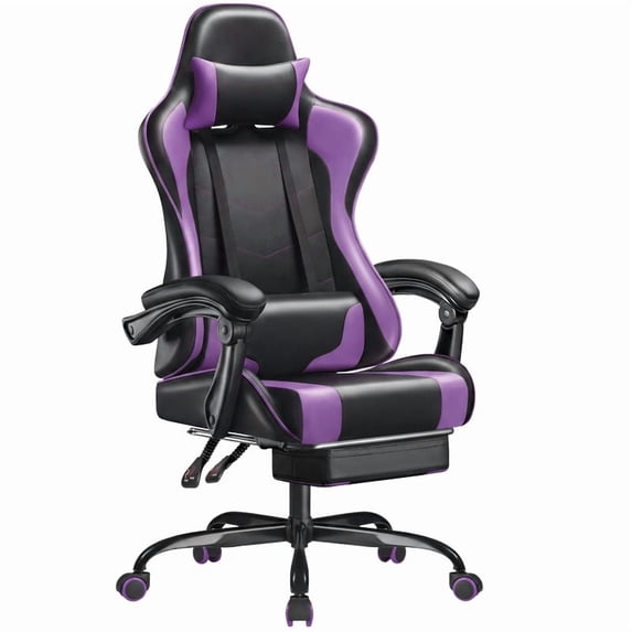 Homall Massage Gaming Chair Ergonomic High Back PU Leather Office Chair with Footrest Lumbar Support Height Adjustable Reclining, Purple