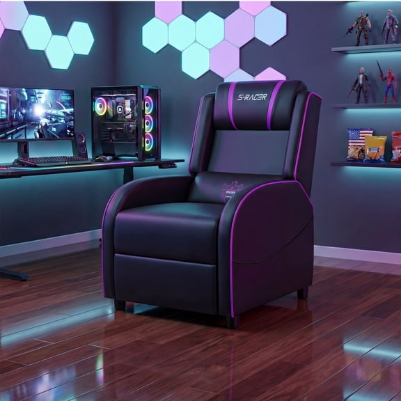 Homall Massage Gaming Recliner Chair Video Game Chair Racing Sofa Chair PU Leather Living Room Sofa Single Home Theater Seating, Purple