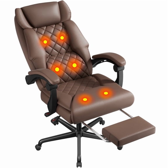 Homall Massage Office Chair with Heat and 6 Vibration Points,High Back Executive Ergonomic Computer Desk Chair with Reclining Backrest and Footrest,PU Leather,Brown
