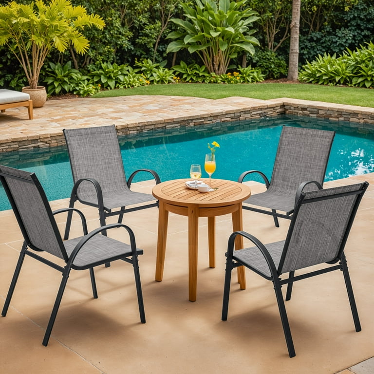Set Of 4 Gray Stackable Aluminum Sling Arm Chairs Set Of 4 Gray Stackable Aluminum Sling Arm Chairs
