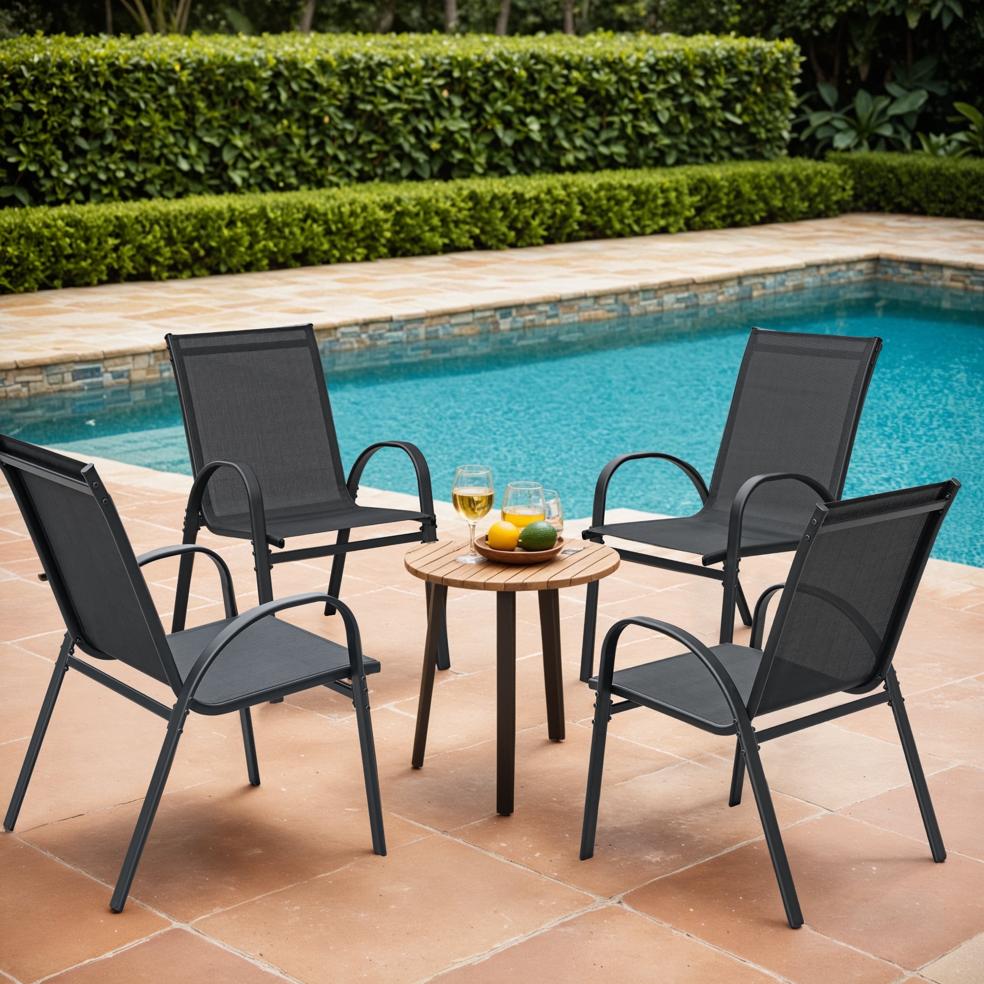Walmart Saving of  Walmart Black Friday Deals 2025 Homall Stackable Metal Outdoor Dining Chair Set of 4, Patio Textilene, Black