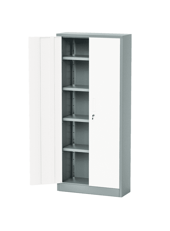 Homall Metal Storage Locking Cabinet with Doors and 4 Adjustable Shelves 71"H x 31.5"W x 15.7"D Large Capacity Lockable Garage Tall Steel Cabinet for Office, Garage, Home, White & Gray