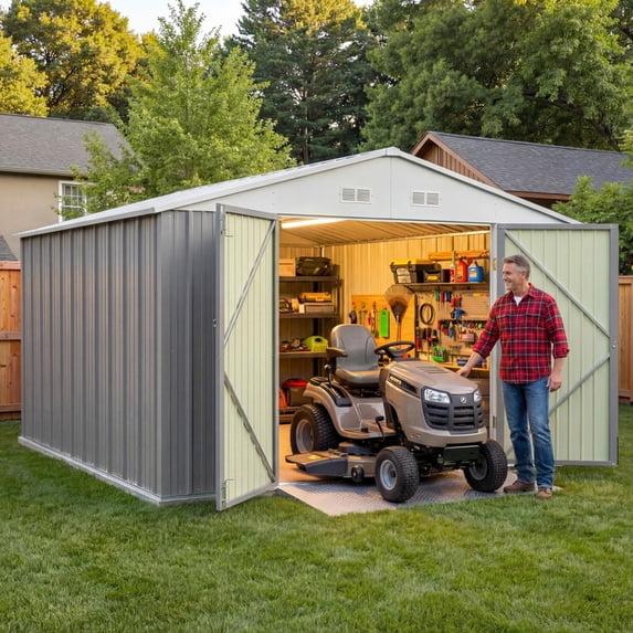 Homall, Metal Storage Shed 10x12FT Outdoor Tool Shed Gray for Yard, Garage, Workshop & Storage