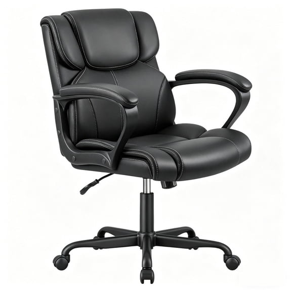 Homall Mid Back Executive Office Chair Swivel Computer Task Chair with Armrests, Ergonomic Leather-Padded Desk Chair with Lumbar Support, Black