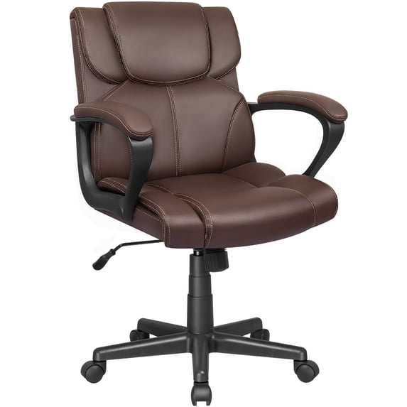 Homall Mid Back Executive Office Chair Swivel Computer Task Chair with Armrests, Ergonomic Leather-Padded Desk Chair with Lumbar Support, Brown