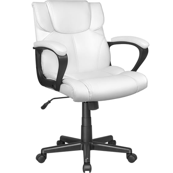 Homall Mid Back Executive Office Chair Swivel Computer Task Chair with Armrests, Ergonomic Leather-Padded Desk Chair with Lumbar Support, White