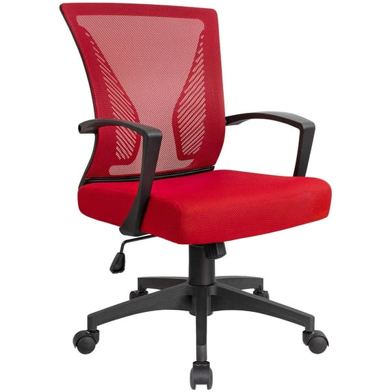 Homall Mid Back Office Chair Computer Ergonomic Mesh Chair Adjustable Mesh Chair with Armrest, Red